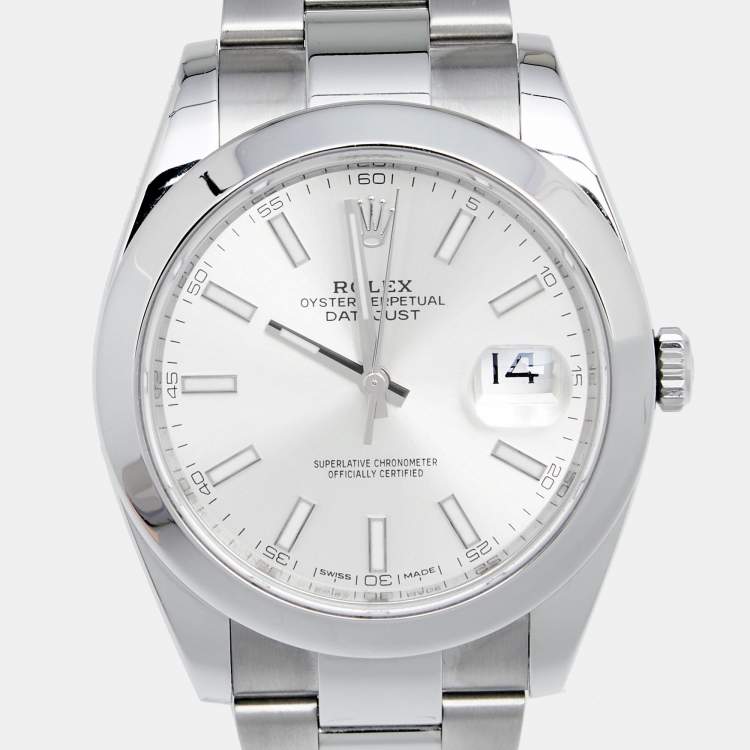 Pre Owned Rolex Silver Stainless Steel Datejust 41 126300 Men's Wristwatch 41 mm