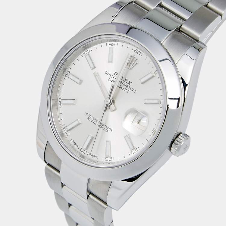 Pre Owned Rolex Silver Stainless Steel Datejust 41 126300 Men's Wristwatch 41 mm
