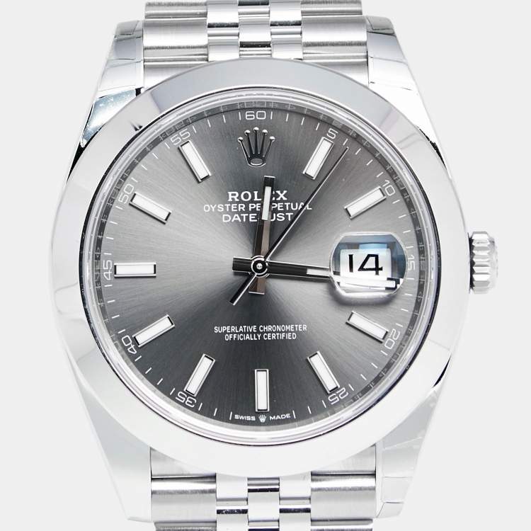 Pre Owned Rolex Slate Stainless Steel Datejust 41 126300 Men's Wristwatch 41 mm
