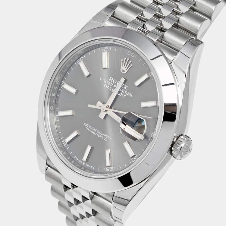 Pre Owned Rolex Slate Stainless Steel Datejust 41 126300 Men's Wristwatch 41 mm