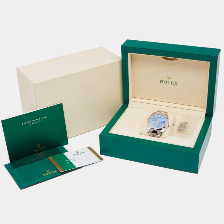 Pre Owned Rolex Blue 18K White Gold Stainless Steel Datejust 126334BLRO Men's Wristwatch 41 MM