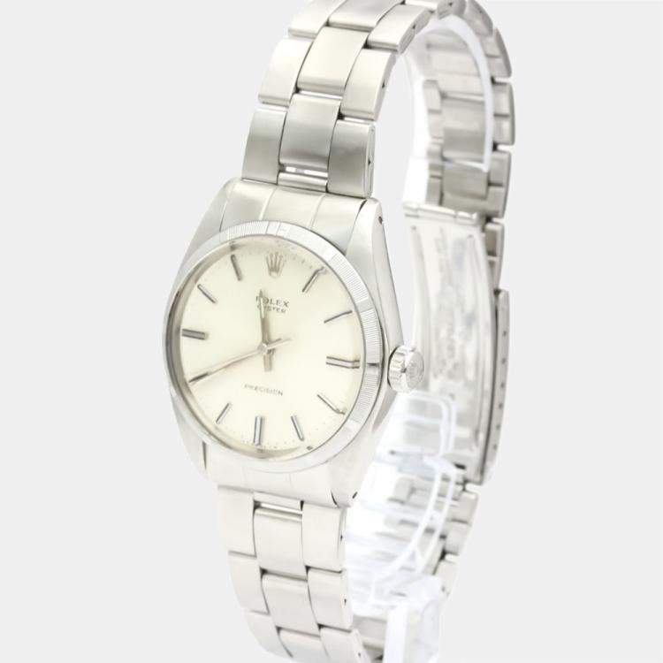مملوكة مسبقًا Rolex Silver Stainless Steel Oyster Precision 6427 Hand-Winding Vintage Men's Wristwatch 35 MM