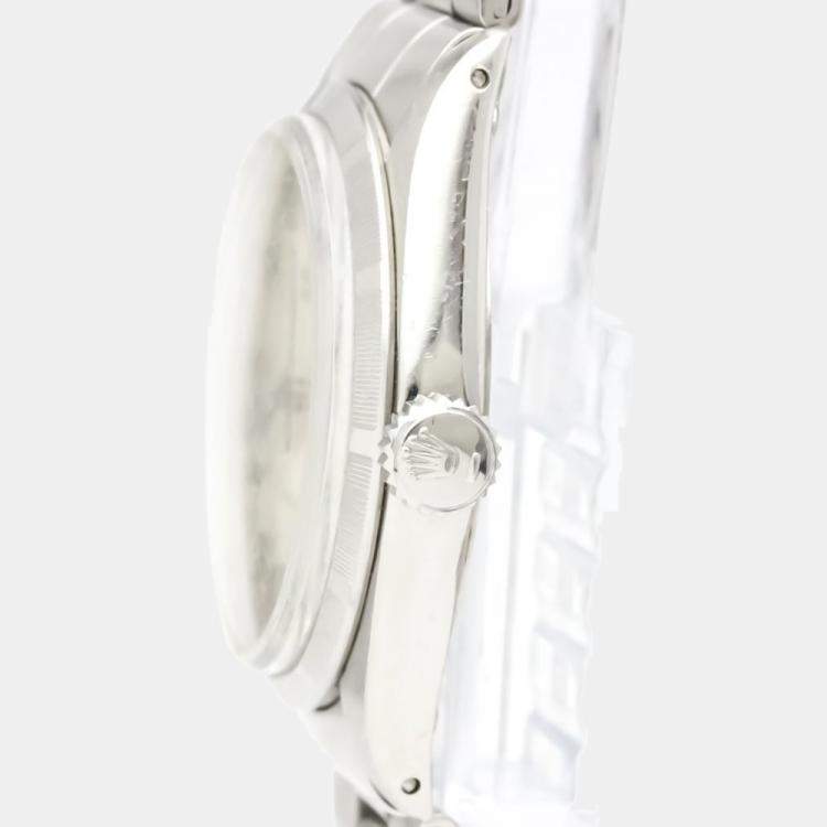 مملوكة مسبقًا Rolex Silver Stainless Steel Oyster Precision 6427 Hand-Winding Vintage Men's Wristwatch 35 MM
