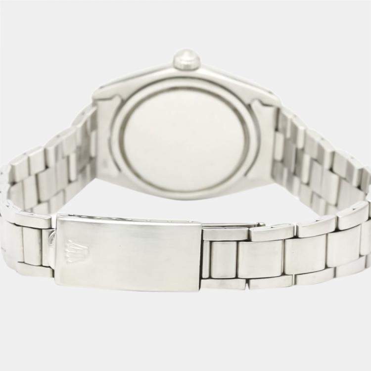مملوكة مسبقًا Rolex Silver Stainless Steel Oyster Precision 6427 Hand-Winding Vintage Men's Wristwatch 35 MM