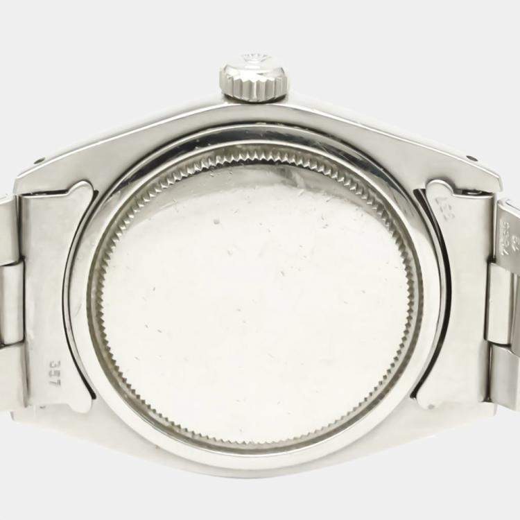 مملوكة مسبقًا Rolex Silver Stainless Steel Oyster Precision 6427 Hand-Winding Vintage Men's Wristwatch 35 MM