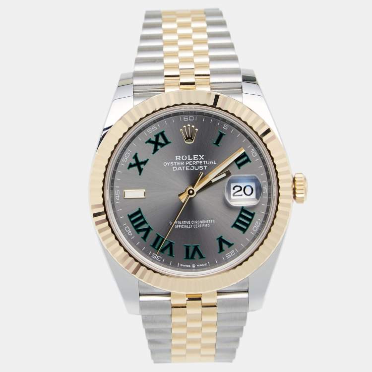 Pre Owned Rolex Slate 18K Yellow Gold Stainless Steel Datejust M126333-0020 Men's Wristwatch 41 mm