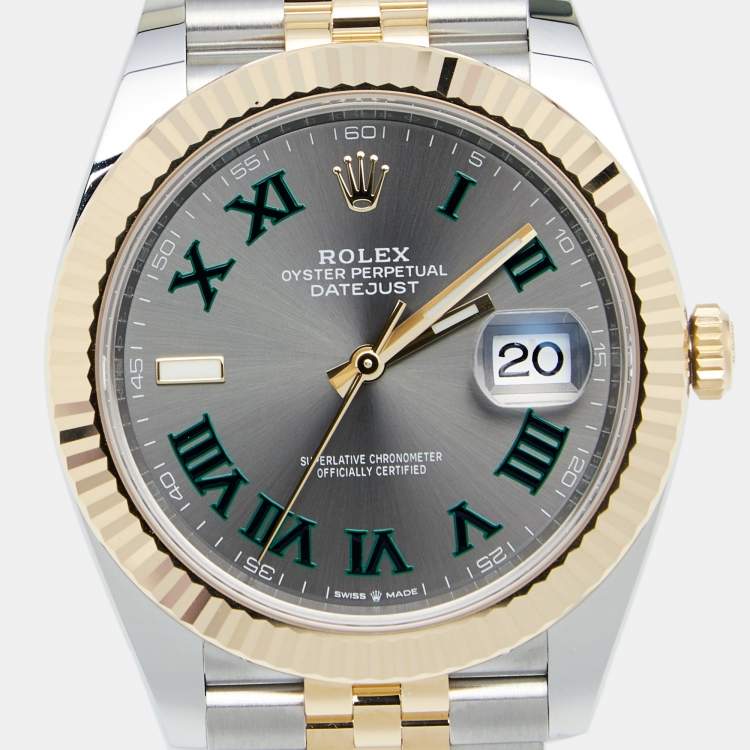 Pre Owned Rolex Slate 18K Yellow Gold Stainless Steel Datejust M126333-0020 Men's Wristwatch 41 mm