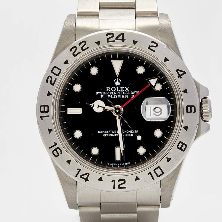 Pre Owned Rolex Black Stainless Steel Explorer II 16570  Men's Wristwatch 40 mm
