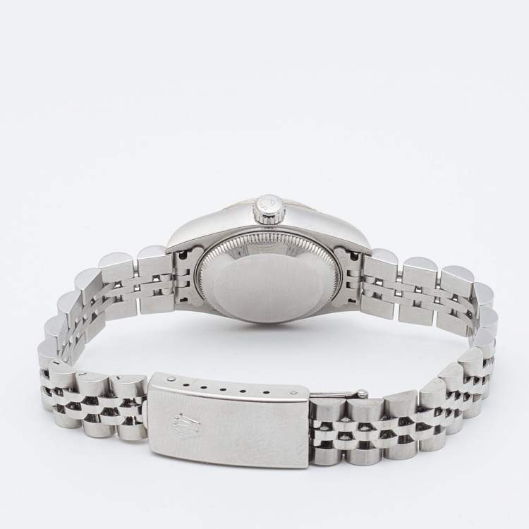 Pre Owned Rolex Black Diamond 18k White Gold Stainless Steel Datejust 79174 Women's Wristwatch 26 mm 