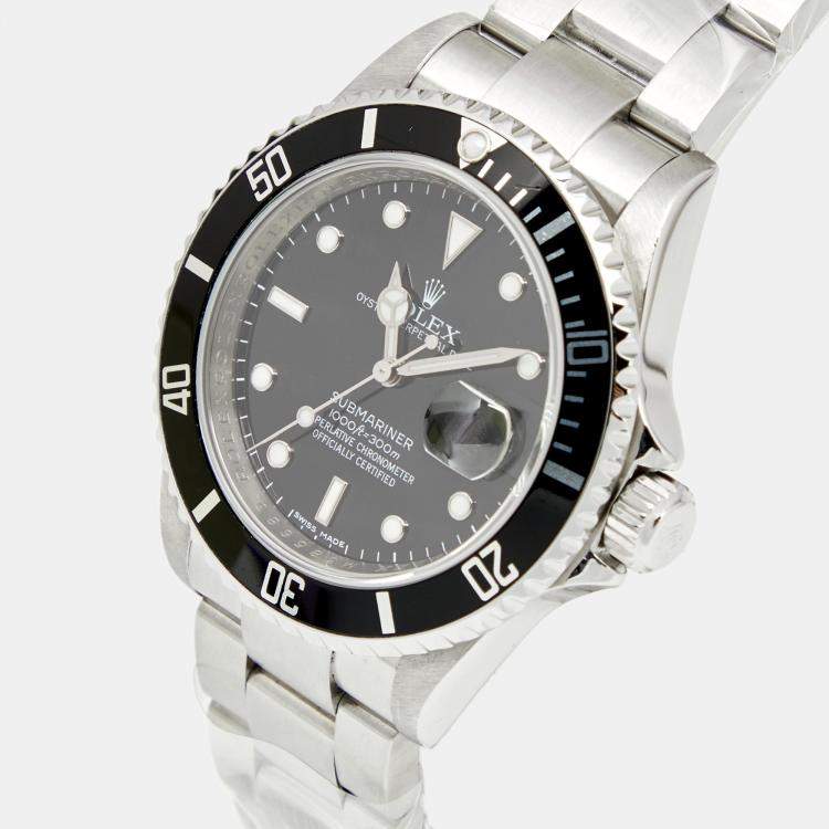 Pre Owned Rolex Black Stainless Steel Submariner 16610 Men's Wristwatch 40 mm