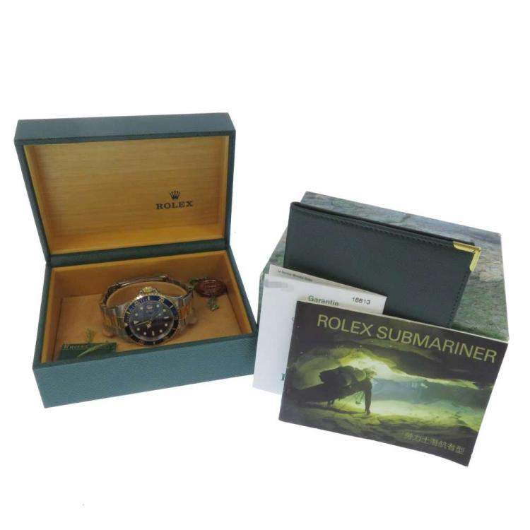 Pre Owned Rolex Blue 18k Yellow Gold And Stainless Steel Submariner Date 16613 Men's Wristwatch 40 mm