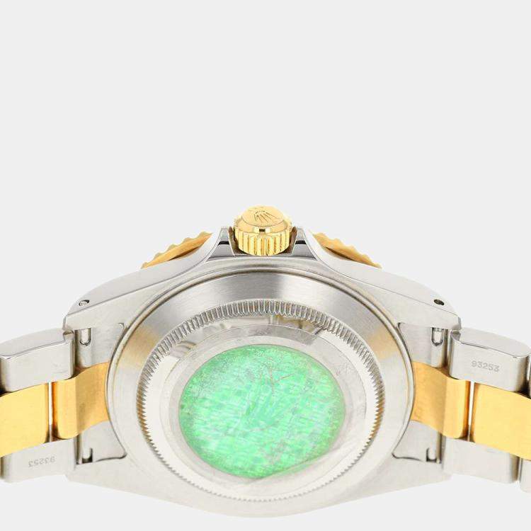 Pre Owned Rolex Blue 18k Yellow Gold And Stainless Steel Submariner Date 16613 Men's Wristwatch 40 mm