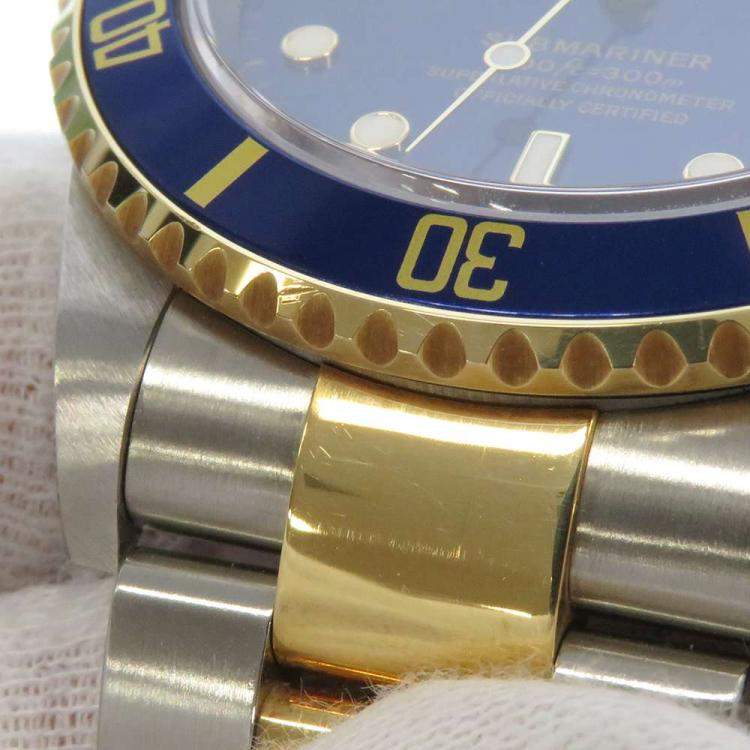 Pre Owned Rolex Blue 18k Yellow Gold And Stainless Steel Submariner Date 16613 Men's Wristwatch 40 mm