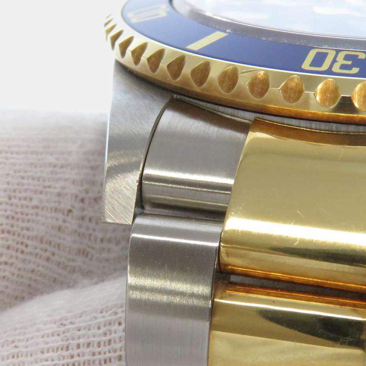 Pre Owned Rolex Blue 18k Yellow Gold And Stainless Steel Submariner Date 16613 Men's Wristwatch 40 mm
