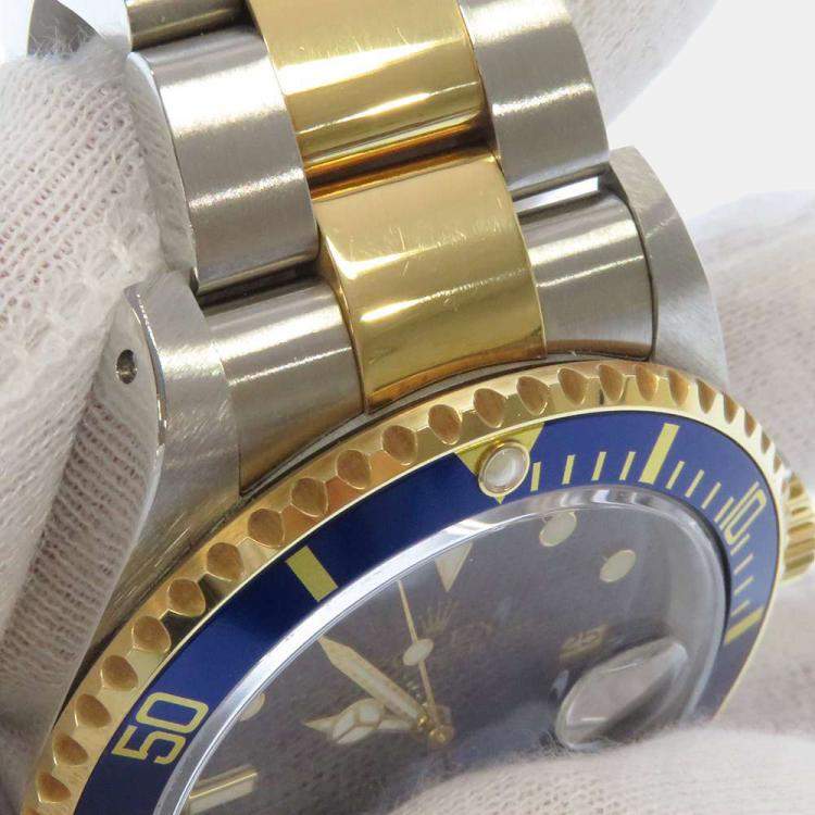 Pre Owned Rolex Blue 18k Yellow Gold And Stainless Steel Submariner Date 16613 Men's Wristwatch 40 mm