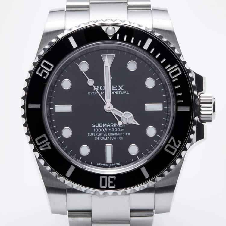 Pre Owned Rolex Black Cerachrom Oystersteel Submariner 114060 Men's Wristwatch 40 mm