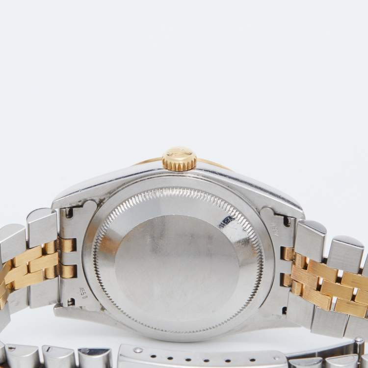 Pre Owned Rolex White 18K Yellow Gold Stainless Steel Datejust 16233 Men's Wristwatch 36 mm