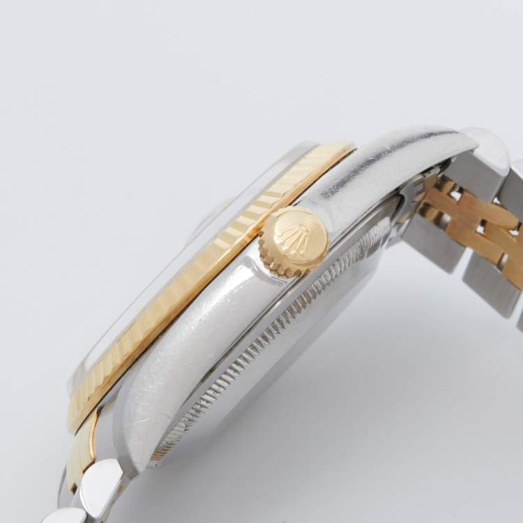 Pre Owned Rolex White 18K Yellow Gold Stainless Steel Datejust 16233 Men's Wristwatch 36 mm