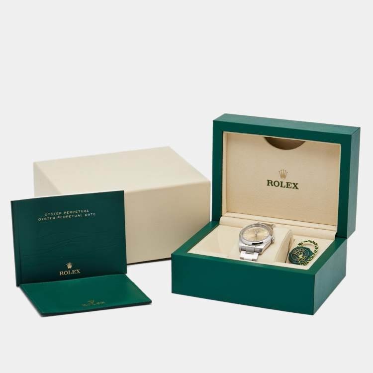 Pre Owned Rolex Champagne Oystersteel Oyster Perpetual M114200-0022 Unisex Wristwatch 34 mm