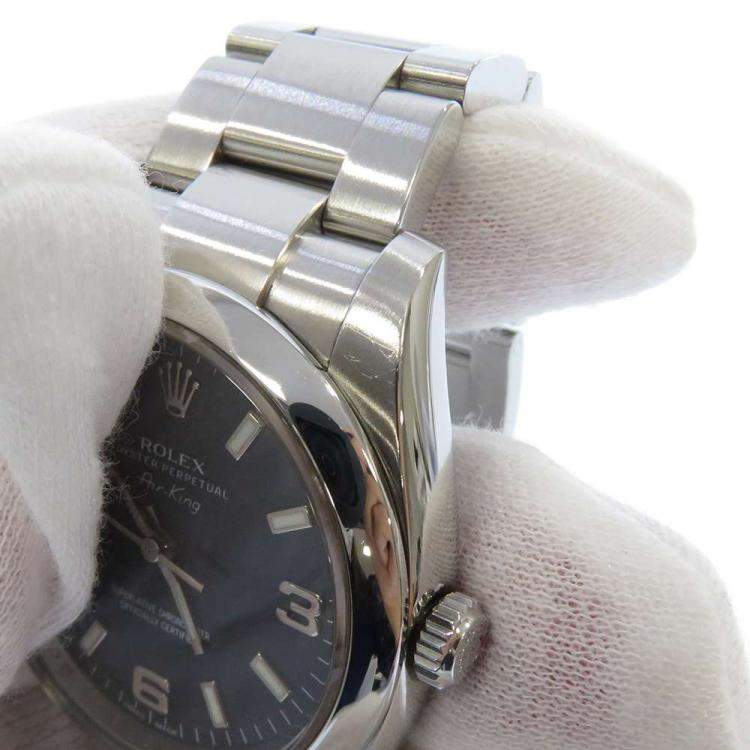 Pre Owned Rolex Blue Stainless Steel Air King 114200 Men's Wristwatch 34 mm