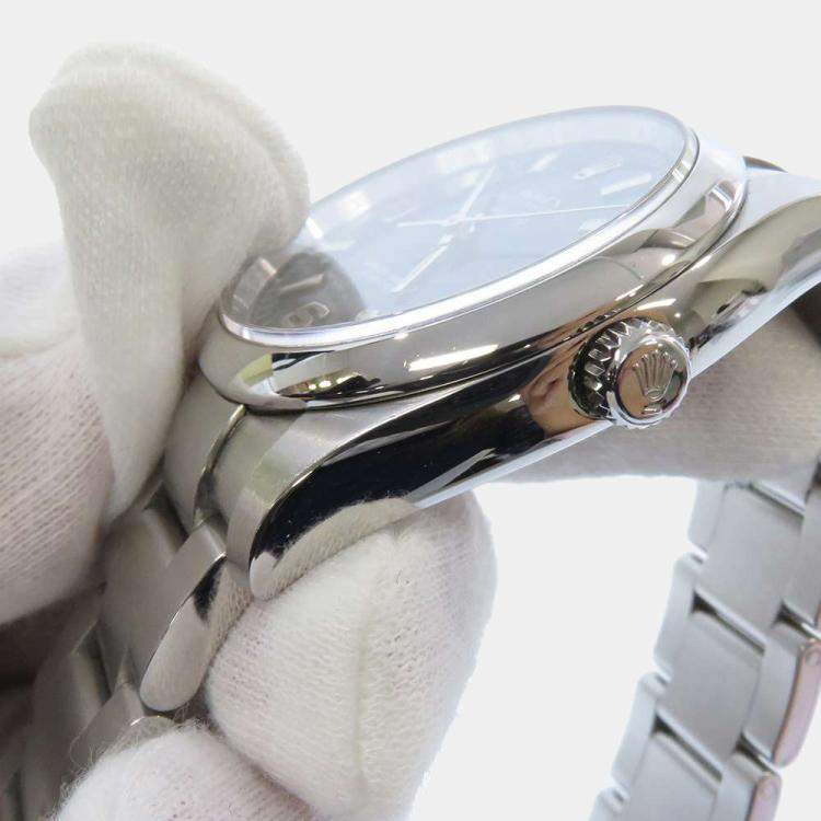 Pre Owned Rolex Blue Stainless Steel Air King 114200 Men's Wristwatch 34 mm