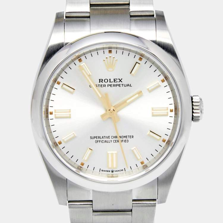 Pre Owned Rolex Silver Stainless Steel Oyster Perpetual M126000-0001 Men's Wristwatch 36 mm