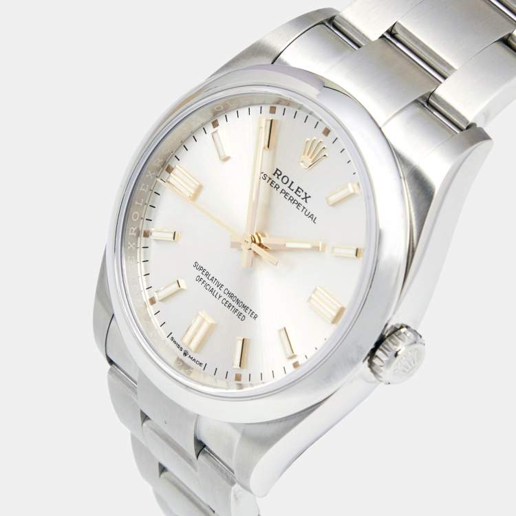 Pre Owned Rolex Silver Stainless Steel Oyster Perpetual M126000-0001 Men's Wristwatch 36 mm