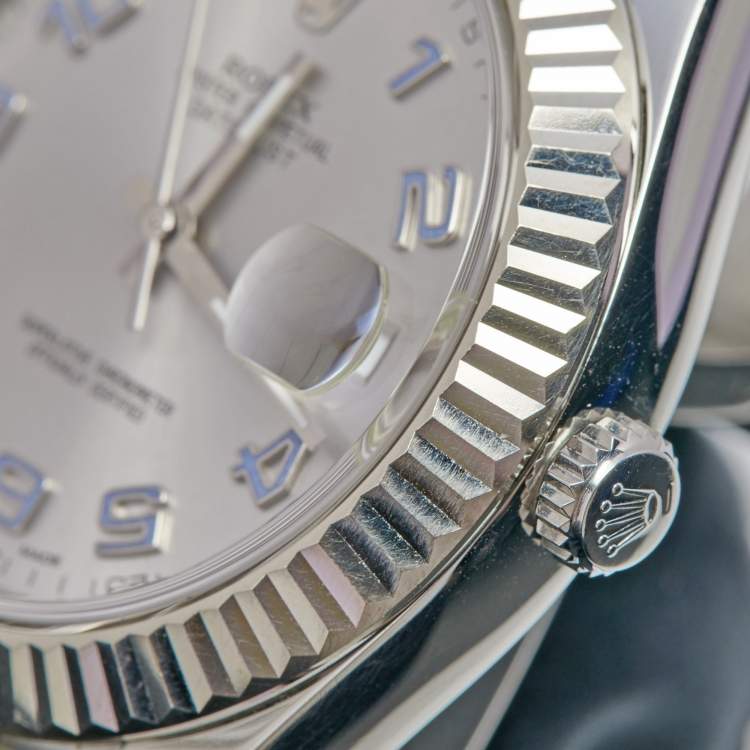 Pre Owned Rolex Silver 18k White Gold Stainless Steel Datejust 116334 Men's Wristwatch 41 mm