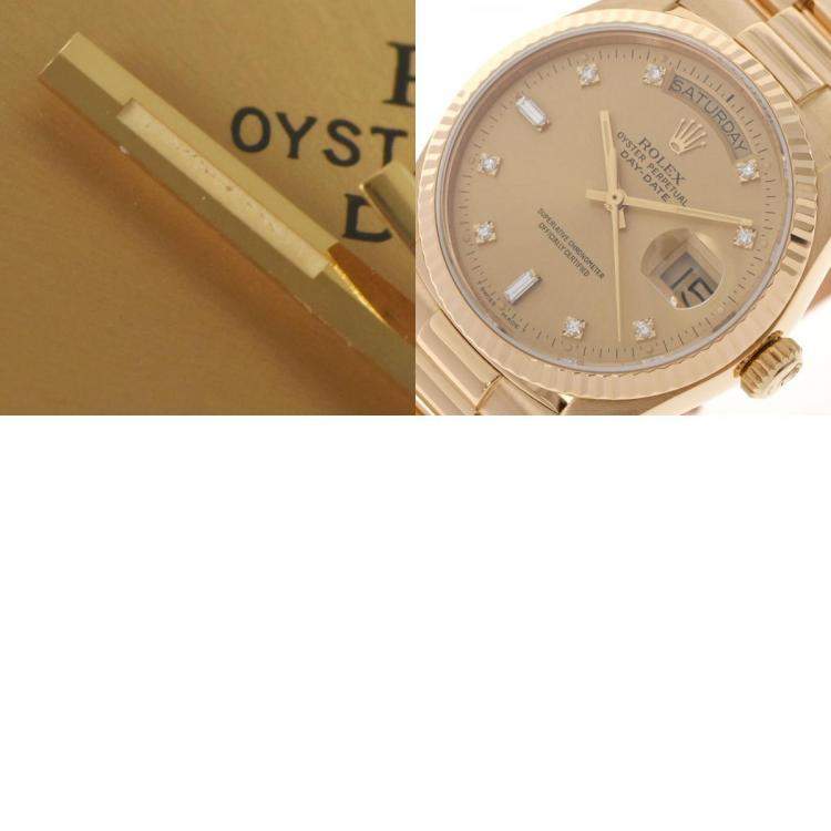 Pre Owned Rolex Champgne Diamonds 18k Yellow Gold Day - Date President 18038 Automatic Men's Wristwatch 36 mm