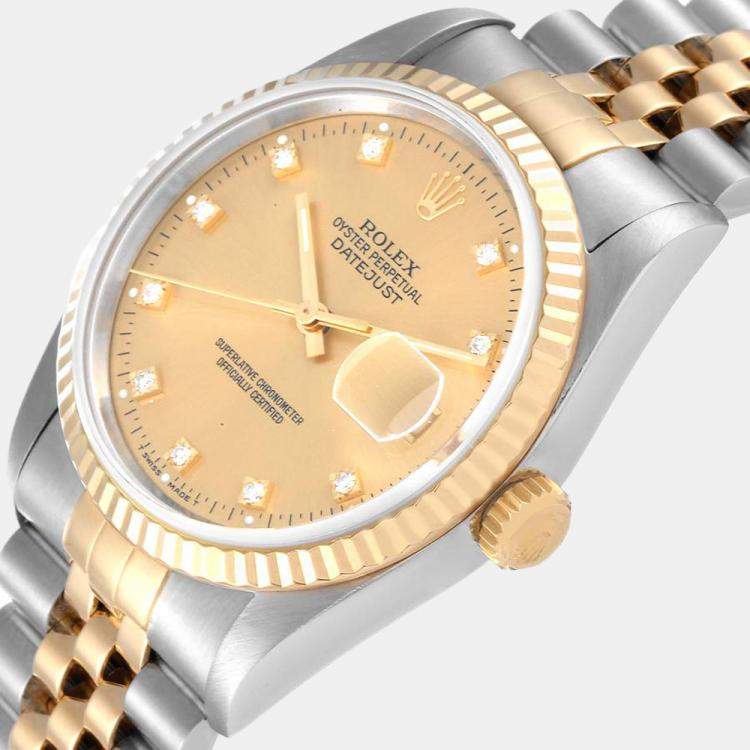 ROLEX MENS DATEJUST 16233 18K YELLOW GOLD STAINLESS STEEL DIAMOND WATCH