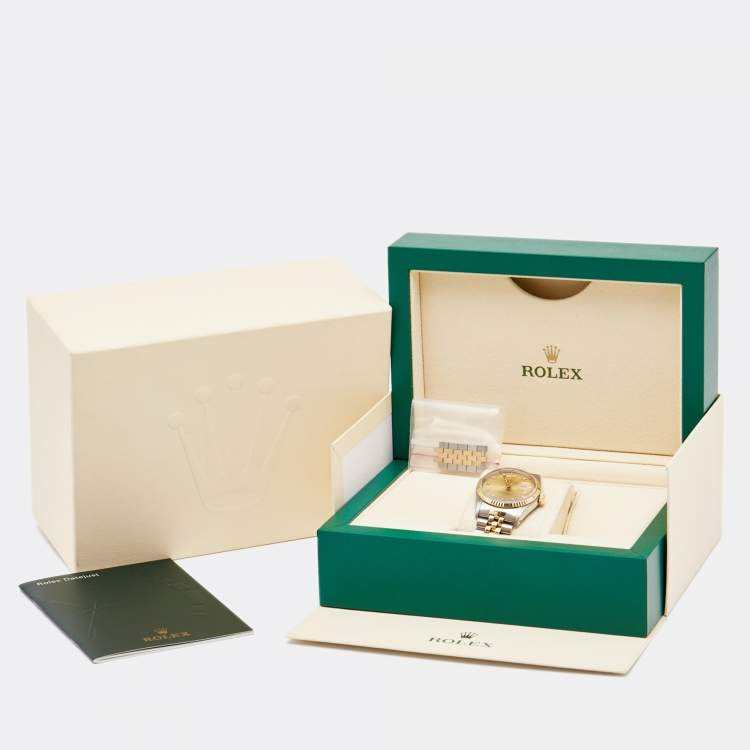 Pre Owned Rolex Champagne Diamond 18k Yellow Gold Stainless Steel Datejust 16233 Men's Wristwatch 36 mm