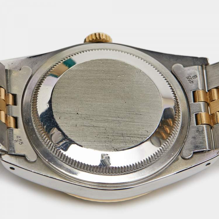 Pre Owned Rolex Champagne Diamond 18k Yellow Gold Stainless Steel Datejust 16233 Men's Wristwatch 36 mm