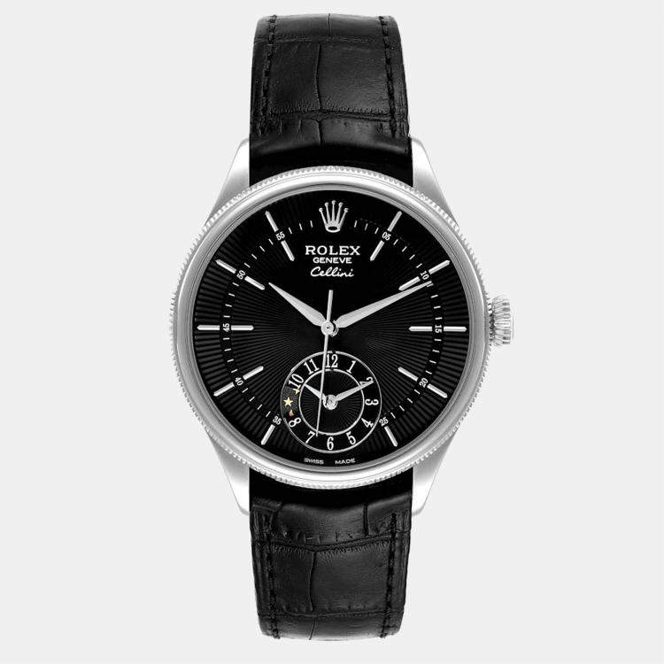 Rolex Black 18K White Gold Cellini 50529 Automatic Men's Wristwatch 39 mm Rolex The Luxury Closet