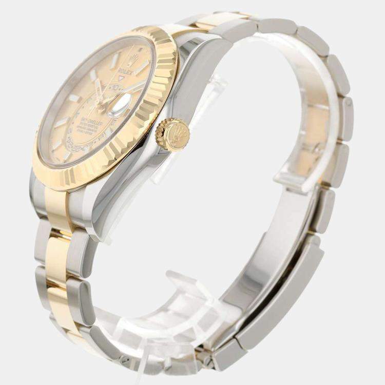 Pre Owned Rolex Champagne 18k Yellow Gold And Stainless Steel Sky-Dweller 326933 Automatic Men's Wristwatch 42 mm