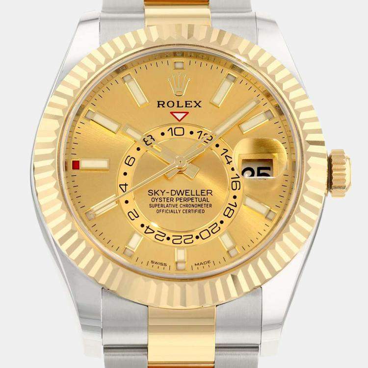 Pre Owned Rolex Champagne 18k Yellow Gold And Stainless Steel Sky-Dweller 326933 Automatic Men's Wristwatch 42 mm
