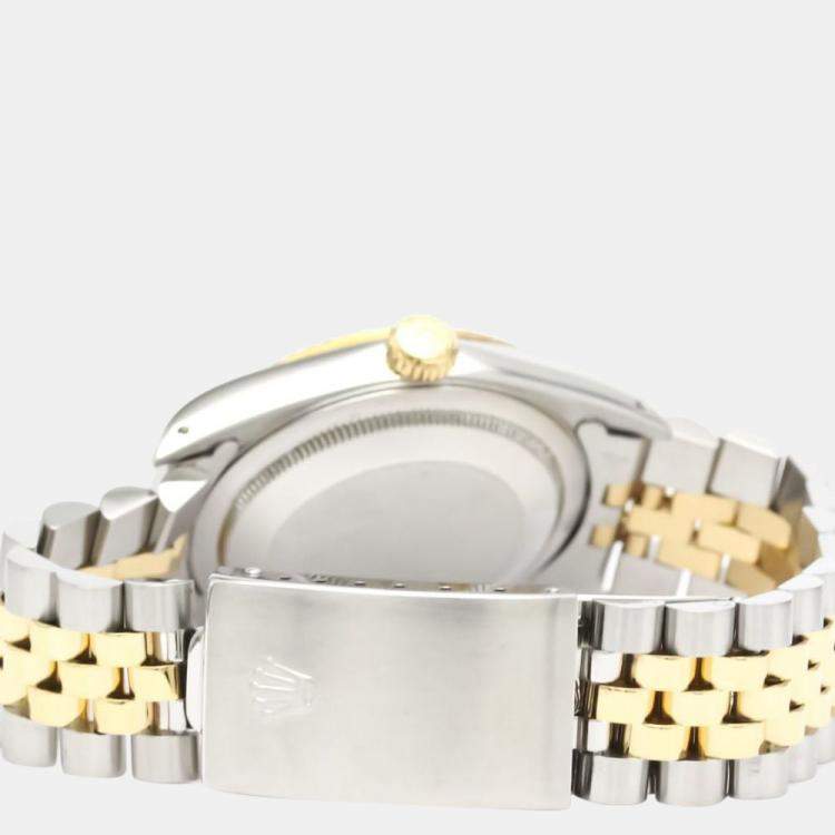 Pre Owned Rolex Champagne Diamond 18k Yellow Gold And Stainless Steel Datejust 16233G Automatic Men's Wristwatch 36 mm