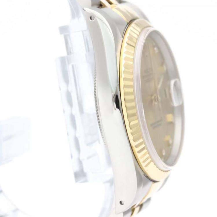 Pre Owned Rolex Champagne Diamond 18k Yellow Gold And Stainless Steel Datejust 16233G Automatic Men's Wristwatch 36 mm
