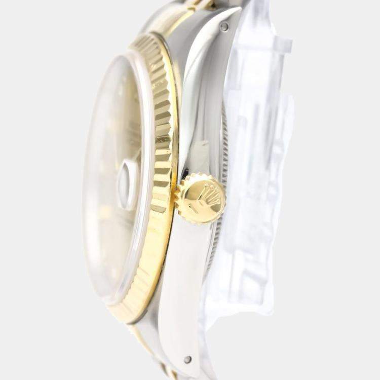 Pre Owned Rolex Champagne Diamond 18k Yellow Gold And Stainless Steel Datejust 16233G Automatic Men's Wristwatch 36 mm