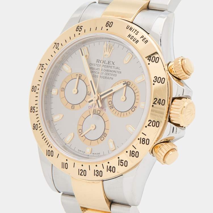 Pre Owned Rolex Slate 18K Yellow Gold Stainless Steel Cosmograph Daytona 116523 Men's Wristwatch 40 mm
