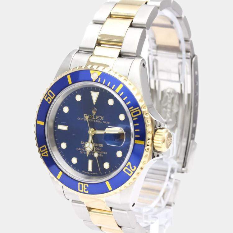Pre Owned Rolex Blue 18k Yellow Gold And Stainless Steel Submariner 16613LB Automatic Men's Wristwatch 40 mm