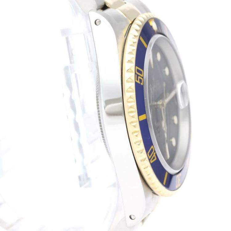 Pre Owned Rolex Blue 18k Yellow Gold And Stainless Steel Submariner 16613LB Automatic Men's Wristwatch 40 mm