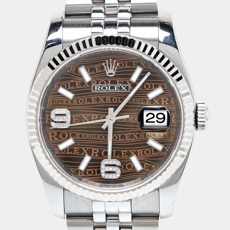 Pre Owned Rolex Bronze 18k White Gold Stainless Steel Datejust 116234-0158 Unisex Wristwatch 36 mm