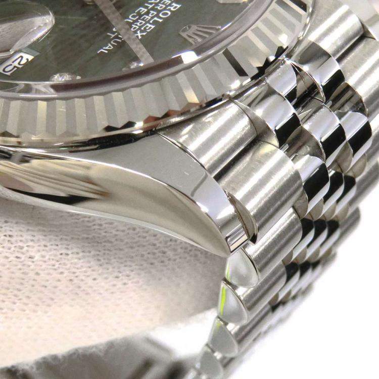 Pre Owned Rolex Green Diamond 18k White Gold And Stainless Steel Datejust 126234 Automatic Men's Wristwatch 41 mm