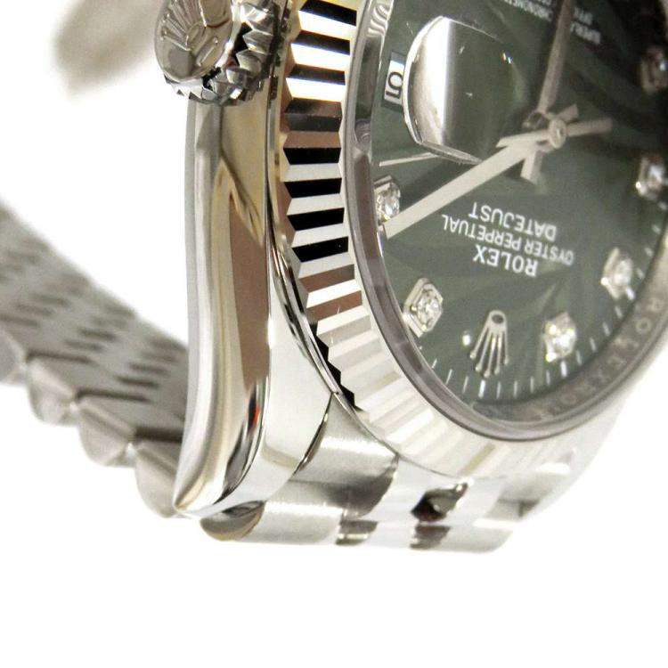 Pre Owned Rolex Green Diamond 18k White Gold And Stainless Steel Datejust 126234 Automatic Men's Wristwatch 41 mm
