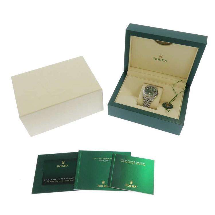 Pre Owned Rolex Green Diamond 18k White Gold And Stainless Steel Datejust 126234 Automatic Men's Wristwatch 41 mm