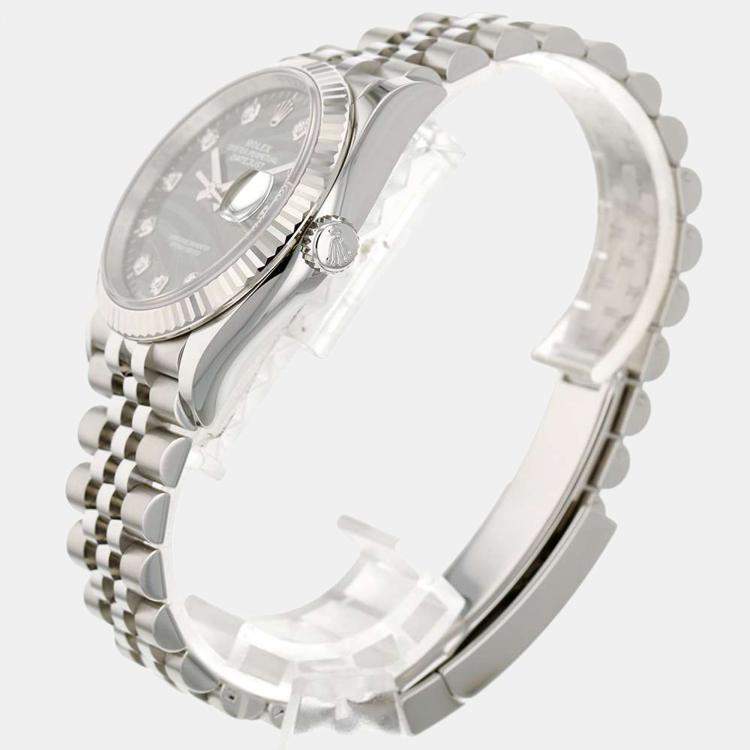 Pre Owned Rolex Green Diamond 18k White Gold And Stainless Steel Datejust 126234 Automatic Men's Wristwatch 41 mm