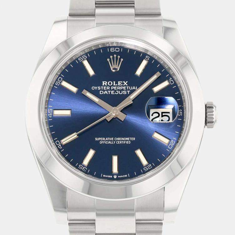 Pre Owned Rolex Blue Stainless Steel Datejust 126300 Automatic Men's Wristwatch 41 mm