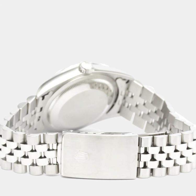 Pre Owned Rolex Silver 18k White Gold And Stainless Steel Datejust 16220 Automatic Men's Wristwatch 36 mm