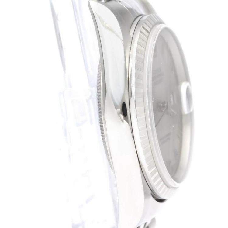 Pre Owned Rolex Silver 18k White Gold And Stainless Steel Datejust 16220 Automatic Men's Wristwatch 36 mm