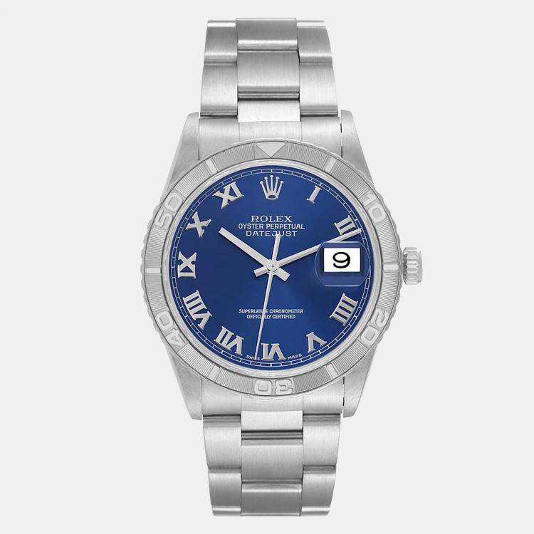 Rolex Blue Stainless Steel Datejust Turnograph 16264 Automatic Men's